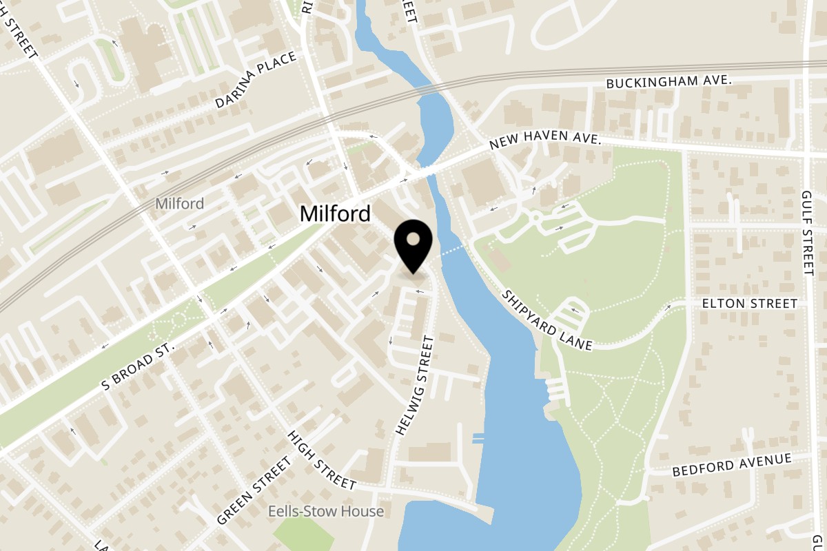 Map showing the location of Flipside Burgers & Bar Milford on 1 Schooner Ln in Milford